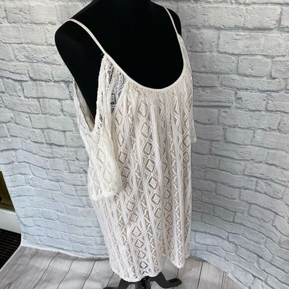 Express women M cold shoulder spaghetti strap white lace dress w/tan lining - Picture 4 of 12